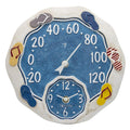 Decorative 12 inch sandals thermometer with clock blue dial surrounded by colorful flip flops