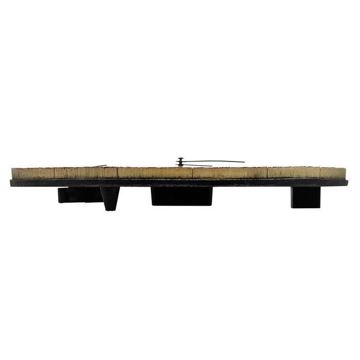 Side profile of the 14 inch bourbon barrel clock showing slim wooden stave and mounting hardware.