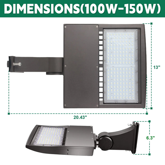 Selectable LED shoebox pole light with direct arm mounting for commercial outdoor areas