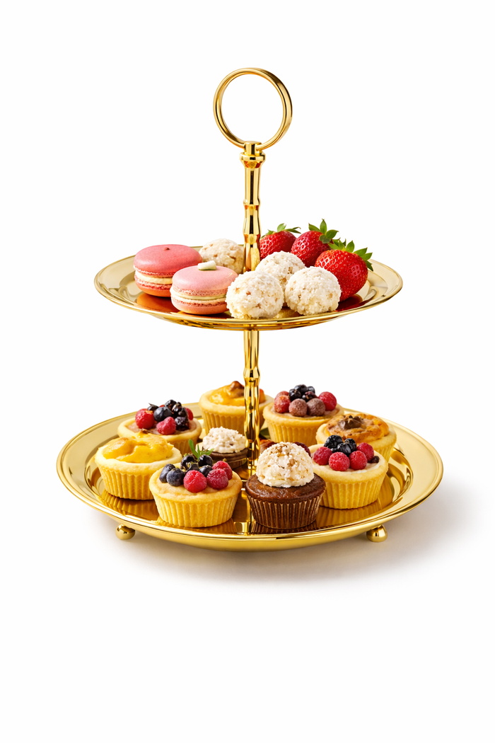 2 Tier Cake Stand | Gold Metal Finish | Decorative Dessert Display