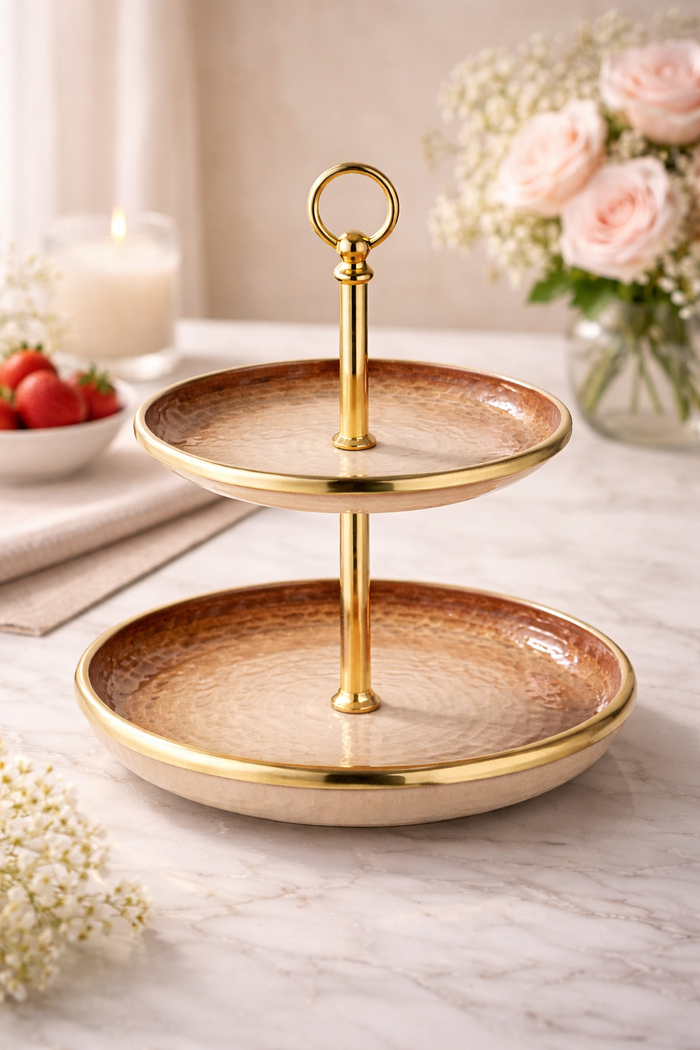 2 Tier Cake Stand | Gold Metal Finish | Decorative Dessert Display