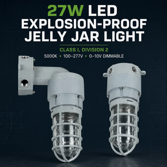 TANLITE 27W LED explosion proof jelly jar light in CM1 wall mount and CM3 conduit mount configurations