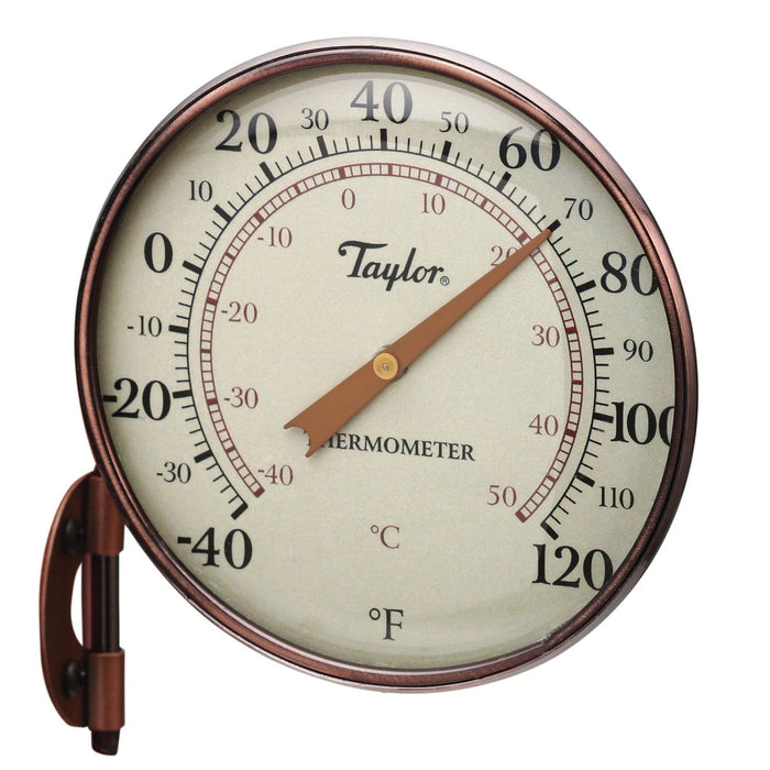 Taylor 4.25 inch Weatherproof Thermometer with copper frame and large Fahrenheit dial