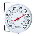 Taylor 5.25 inch Big and Bold thermometer with white dial dual Fahrenheit and Celsius scales and red needle on a bracket