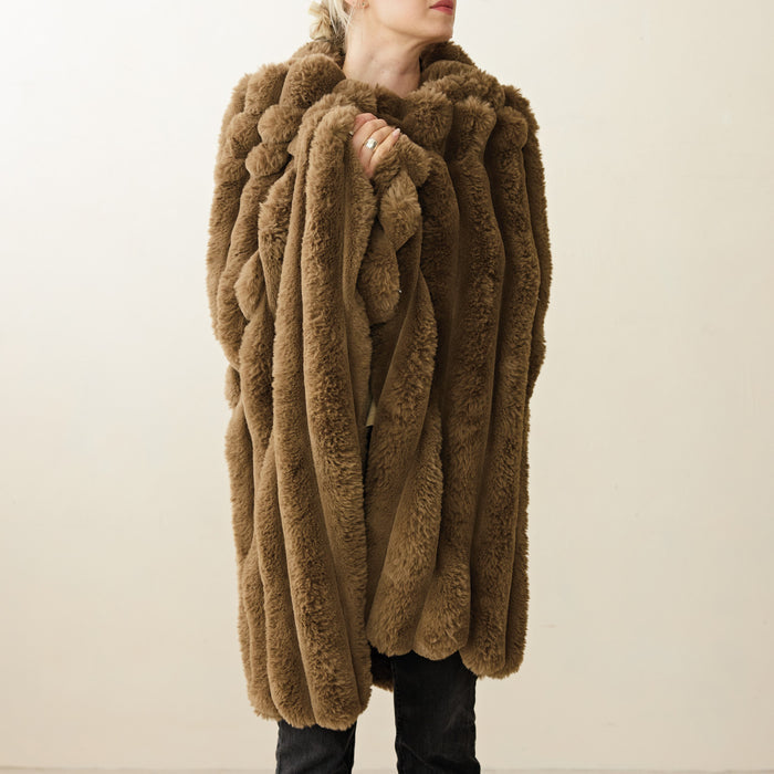 60" x 50" Brown Faux Fur Ribbed Throw