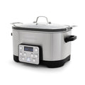 Stainless steel 6-quart slow cooker with digital display and in-pot browning settings.