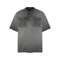 Charcoal acid wash oversized Henley T-shirt with short sleeves and dual buttoned chest pockets