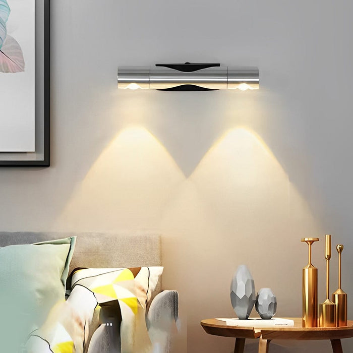 Adjustable Up Down LED Wall Washer Lamp Modern Cylindrical Staircase Hallway Living Room Black Silver | NordaLight
