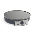 Gray electric crepe maker with control panel on a white background