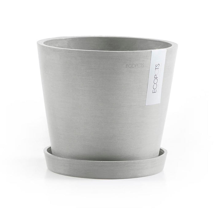 Amsterdam Small Round Planter - 11.8 in x 11.8 in x 10.5 in - Planter + Saucer + Watering System - White Grey - White Grey,11.75 in x 11.75 in x 10.5 in,Planter + Saucer + Watering System