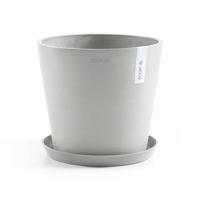 Amsterdam Small Round Planter - 19.8 in x 19.8 in x 17.3 in - Planter + Saucer + Watering System - White Grey - White Grey,19.75 in x 19.75 in x 17.25 in,Planter + Saucer + Watering System