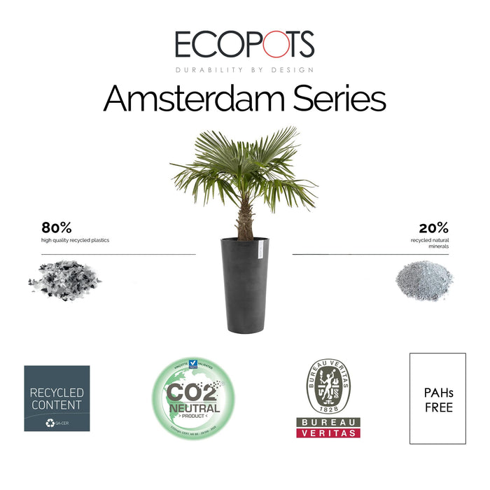 Amsterdam Mid High Medium Tall Round Planter - 13.5 in x 13.5 in x 26 in - Dark Grey - Dark Grey,13.5 in x 13.5 in x 26 in,Planter Only