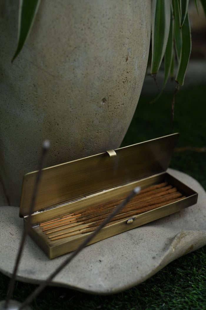 Anaar Engraved Brushed Brass Incense & Storage Box