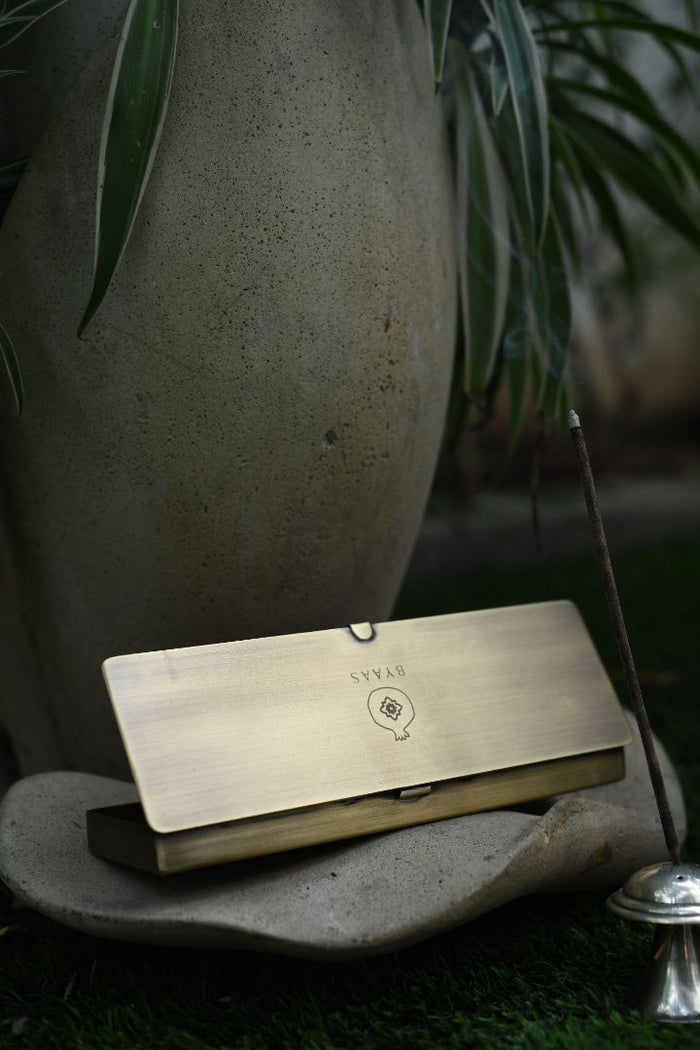 Anaar Engraved Brushed Brass Incense & Storage Box