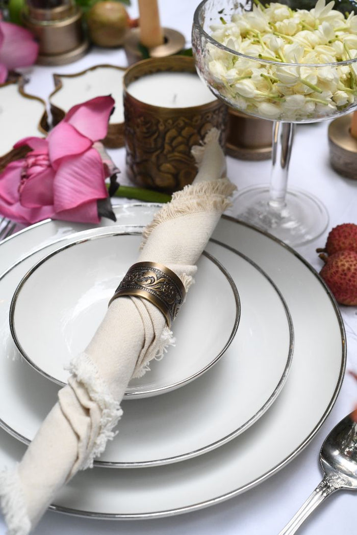 Anaar Heritage Repoussé Brass Napkin Rings – Set of 4