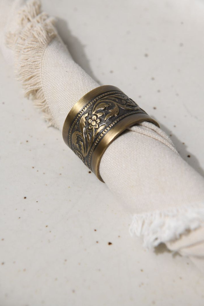 Anaar Heritage Repoussé Brass Napkin Rings – Set of 4