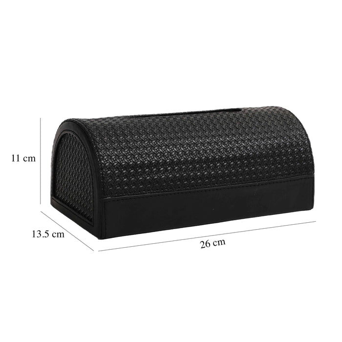 Arc Weave Leather Napkin Holder – Black/Tan Dining Accent