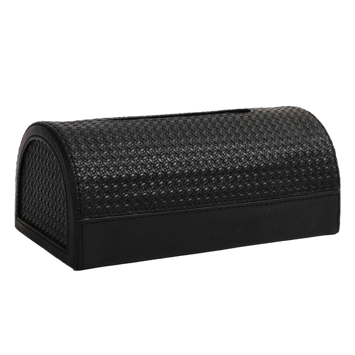 Arc Weave Leather Napkin Holder – Black/Tan Dining Accent
