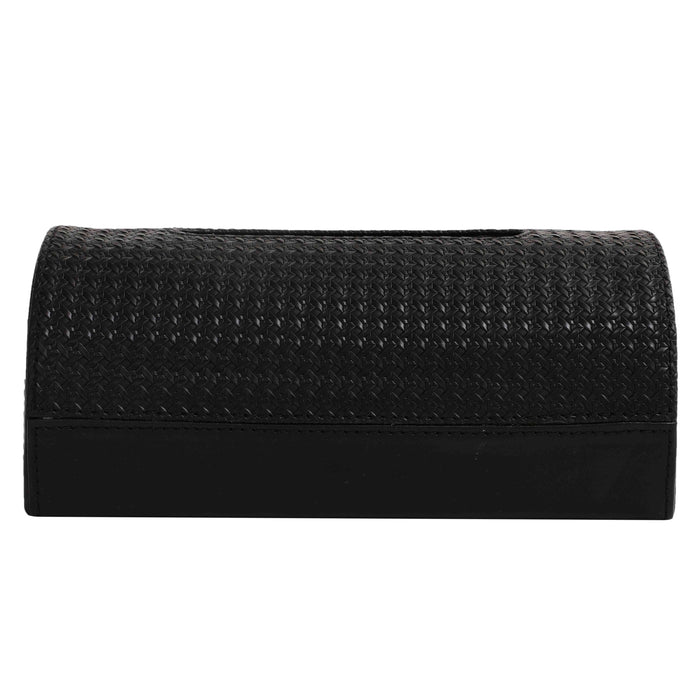 Arc Weave Leather Napkin Holder – Black/Tan Dining Accent