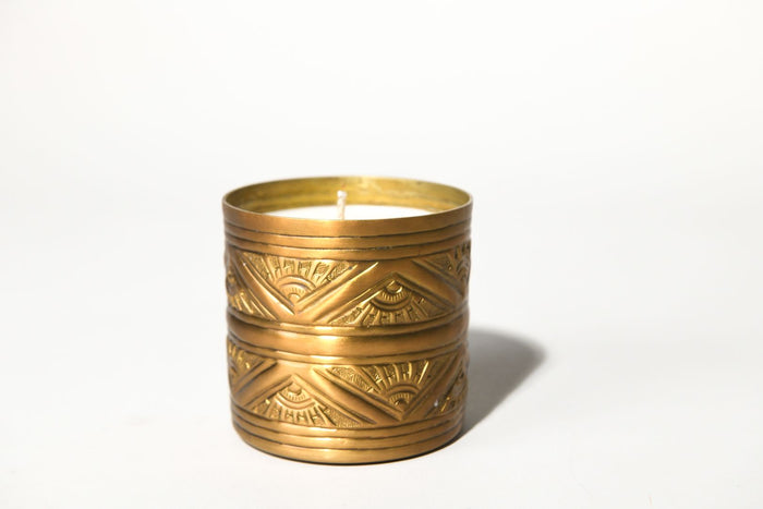 Art Deco Repoussé Brushed Brass Scented Candle