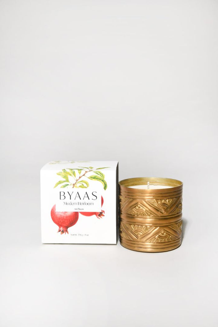 Art Deco Repoussé Brushed Brass Scented Candle