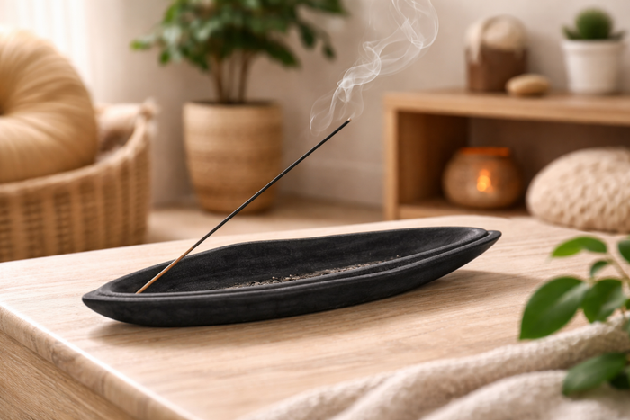 Artisan Black Soapstone Incense Catcher Decorative Tabletop