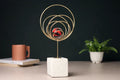 Aurora Gold Rings Accent Sculpture | Luxurious Red Crystal Sphere Decor