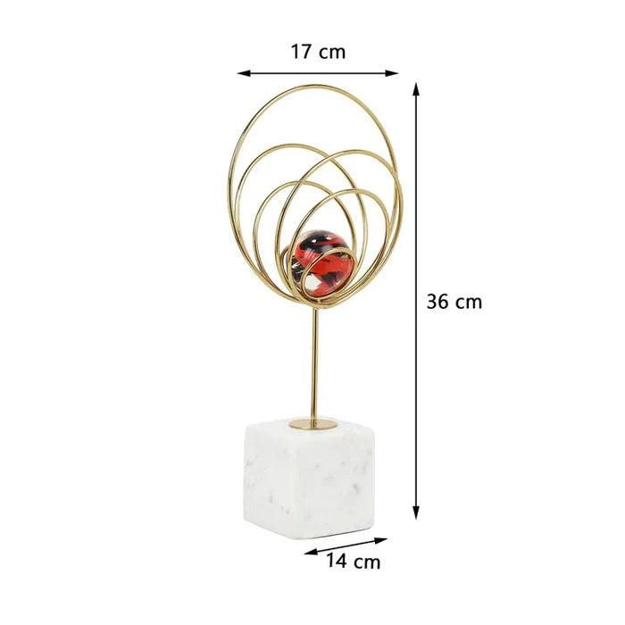 Aurora Gold Rings Accent Sculpture | Luxurious Red Crystal Sphere Decor