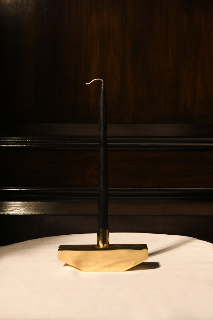 Balancing Act Polished Brass Taper Candle Holder