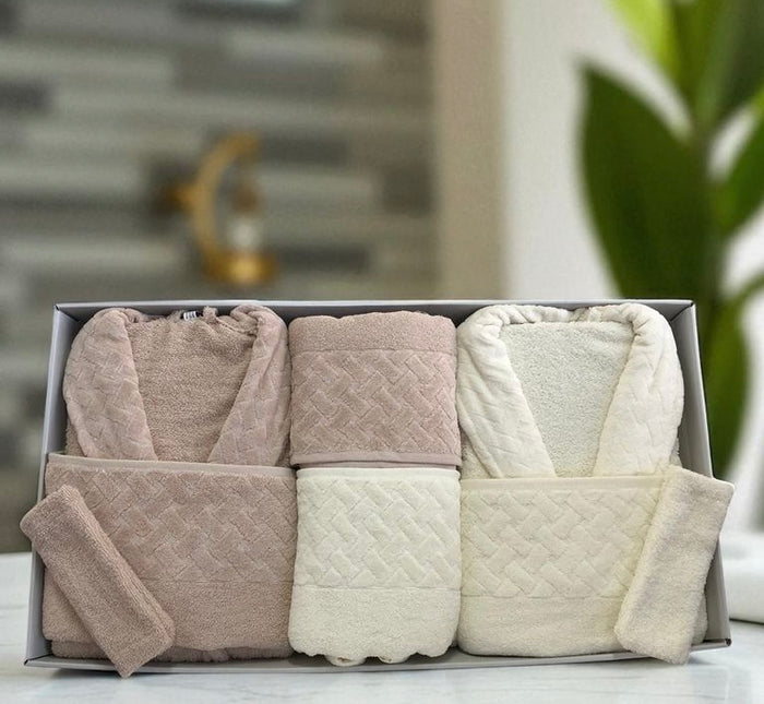 Bella Bella home Hasır Badjas Set Licht Beige - Cream 8 Delig