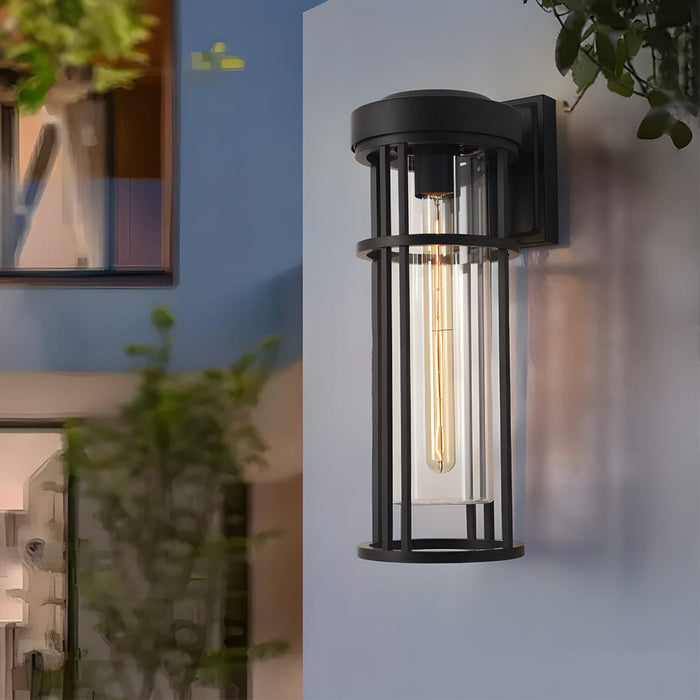 Black Aluminium Outdoor Wall Sconce Glass Lampshade E27 IP54 Nordic Style | NordaLight