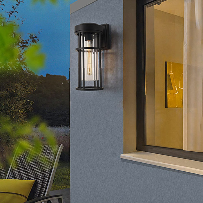 Black Aluminium Outdoor Wall Sconce Glass Lampshade E27 IP54 Nordic Style | NordaLight