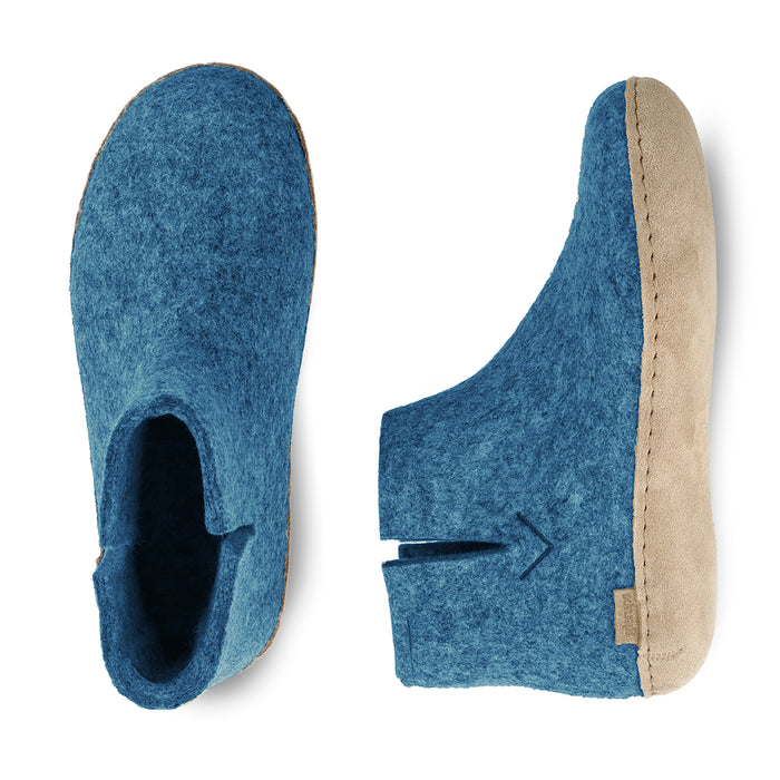 Boot with leather sole - Petrol