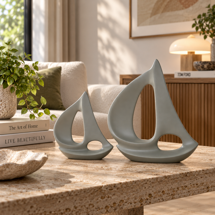 Breeze Sailing Serenity Set | Abstract Nautical Boats in Black & Green