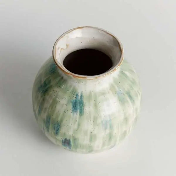 Brosse Vase - Hand-Painted Green & Blue Stoneware Vase - Villa Decor & Design