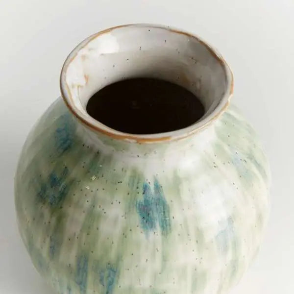 Brosse Vase - Hand-Painted Green & Blue Stoneware Vase - Villa Decor & Design