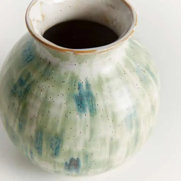 Brosse Vase - Hand-Painted Green & Blue Stoneware Vase - Villa Decor & Design