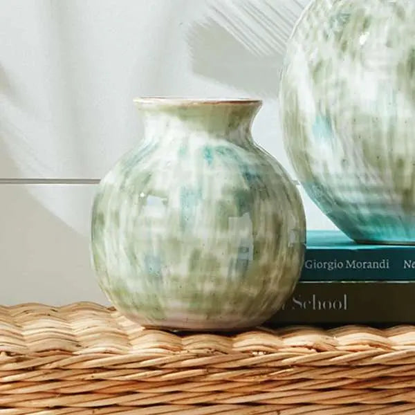 Brosse Vase - Hand-Painted Green & Blue Stoneware Vase - Villa Decor & Design