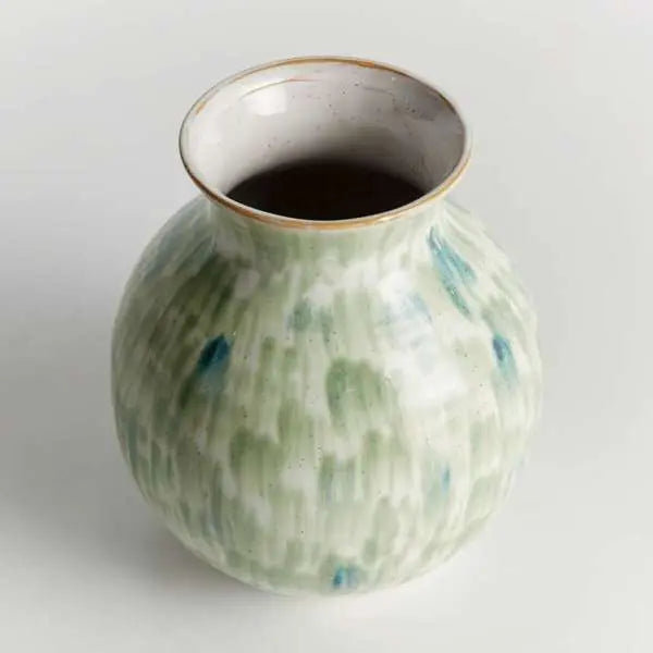 Brosse Vase - Hand-Painted Green & Blue Stoneware Vase - Villa Decor & Design
