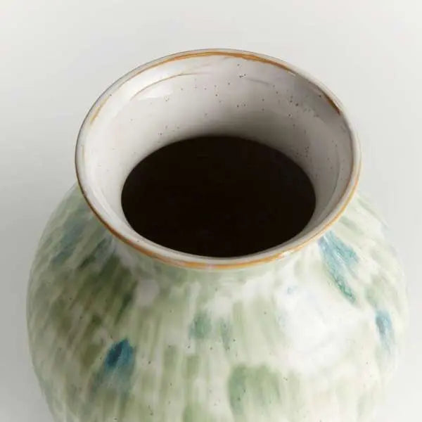 Brosse Vase - Hand-Painted Green & Blue Stoneware Vase - Villa Decor & Design