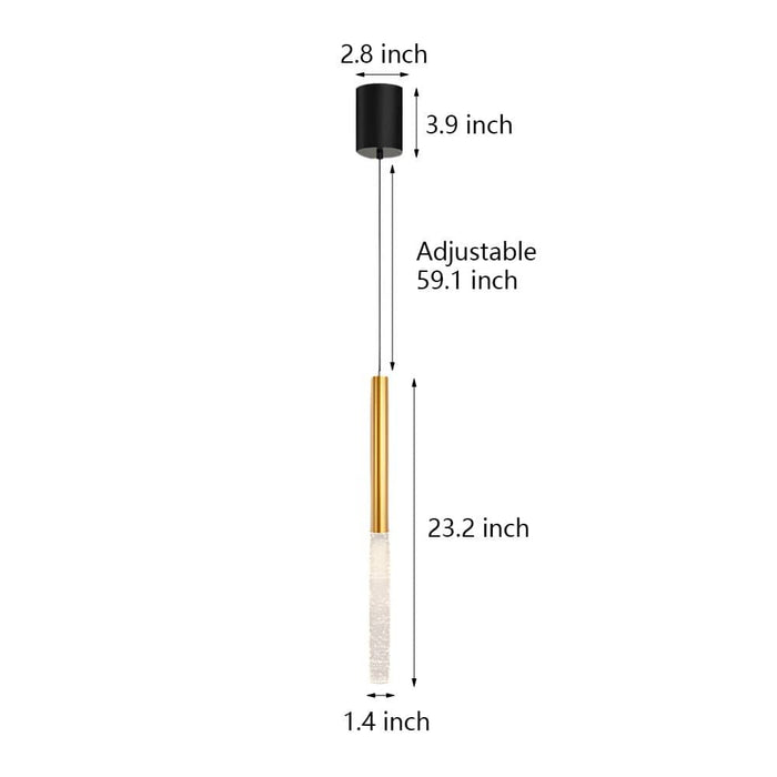 Bubble-Textured Elongated Aluminum Cylinder Pendant Light with 3-Step Colour Temperature in Gold | NordaLight