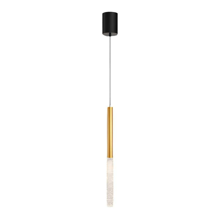 Bubble-Textured Elongated Aluminum Cylinder Pendant Light with 3-Step Colour Temperature in Gold | NordaLight