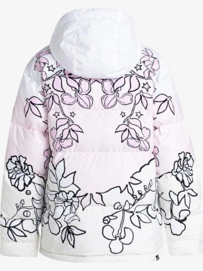 Campera Snow Roxy Rowley Puffer Blanco Rosa Print