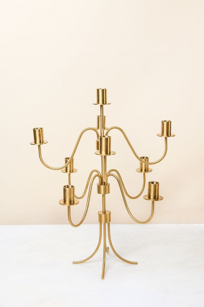 Cascading Nine-Arm Brushed Brass Candelabra