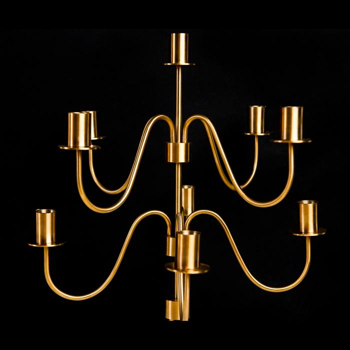 Cascading Nine-Arm Brushed Brass Candelabra