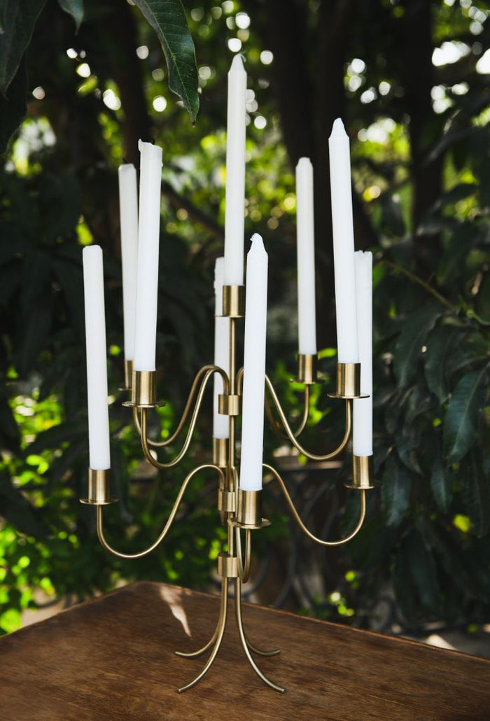 Cascading Nine-Arm Brushed Brass Candelabra