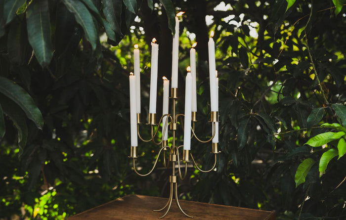 Cascading Nine-Arm Brushed Brass Candelabra