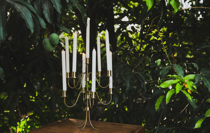 Cascading Nine-Arm Brushed Brass Candelabra