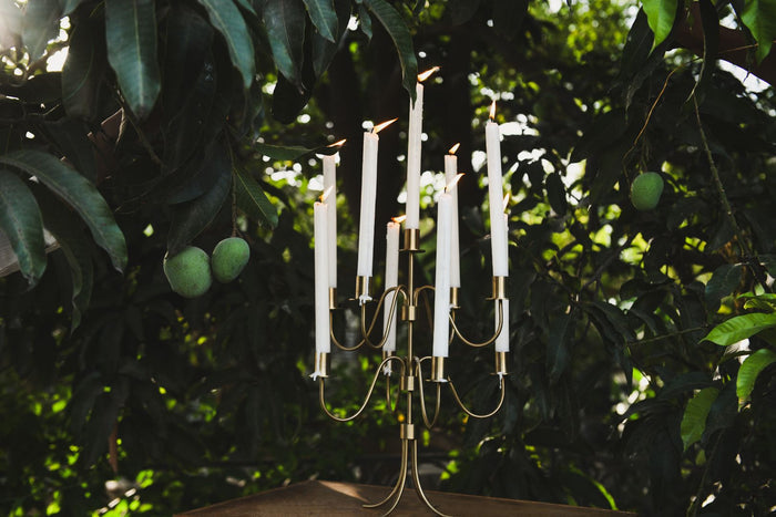 Cascading Nine-Arm Brushed Brass Candelabra