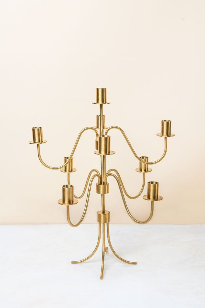 Cascading Nine-Arm Brushed Brass Candelabra